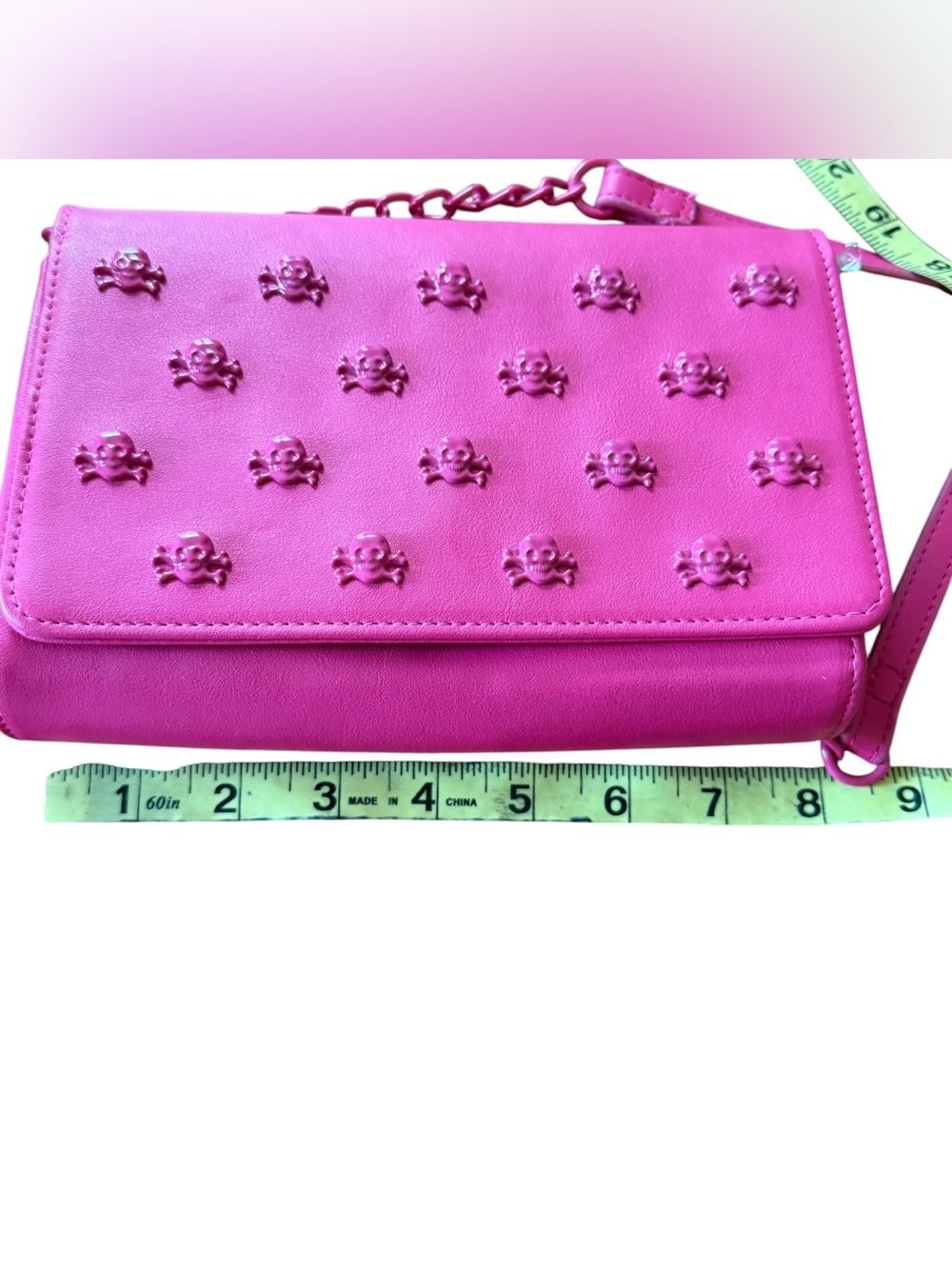 Betsey Johnson XOSYBIL Studded Skull Crossbody Front Flap Matching Chain Strap - Picture 7 of 11